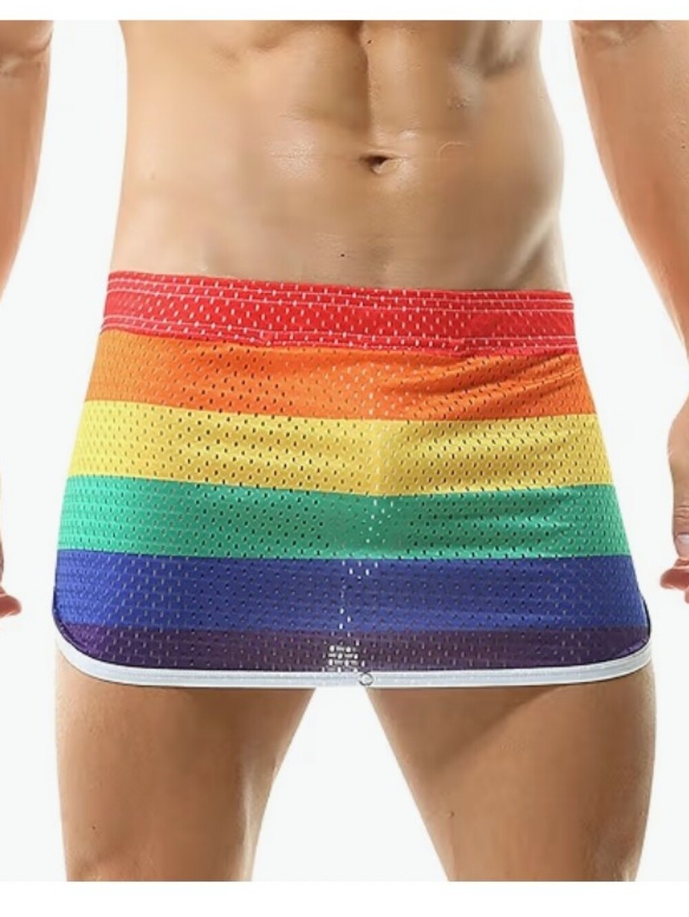 NWOT Men's Rainbow Mesh Mini Skirt Skort Shorts Bold Pride Stripes BreathableT87